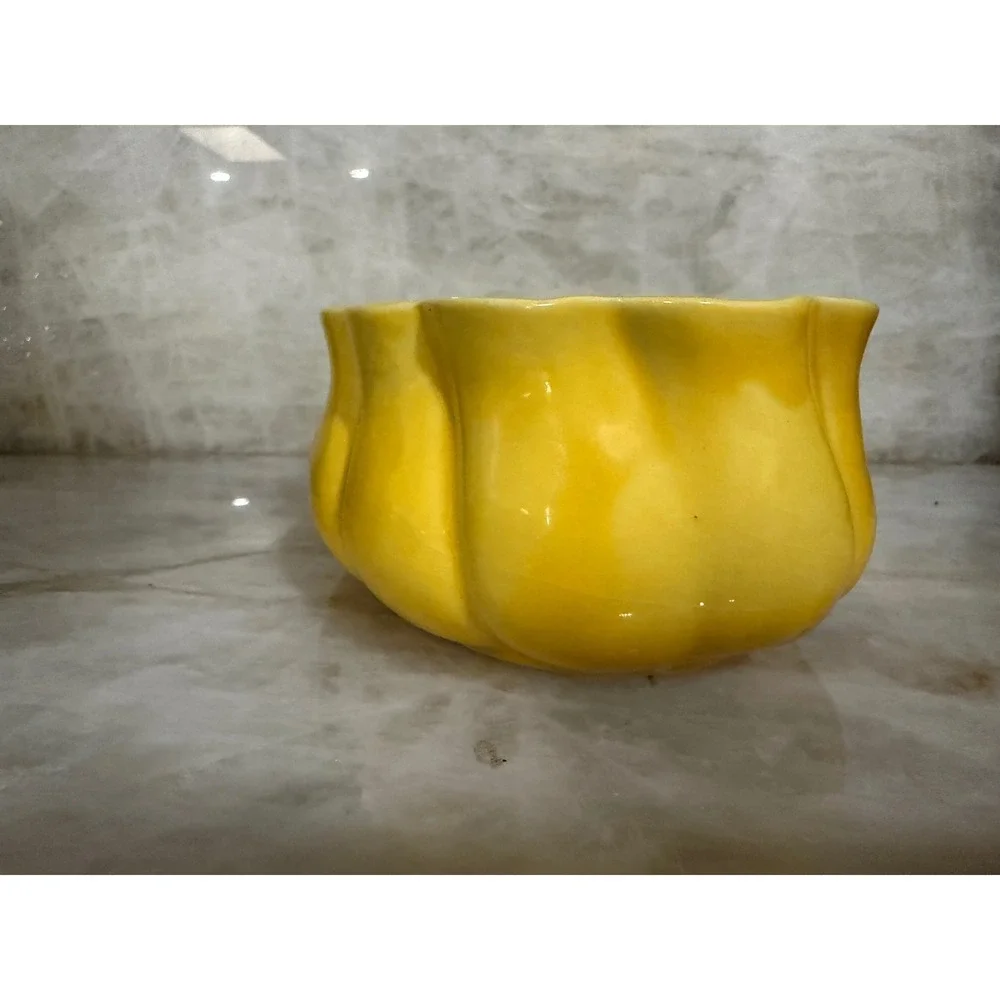 Maurice of California Ceramic Planter‎ Yellow 1952 MCM Scalloped Oval Planter